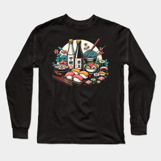 Sushi & Sake Elegance - Artistic Japanese Cuisine Long Sleeve T-Shirt